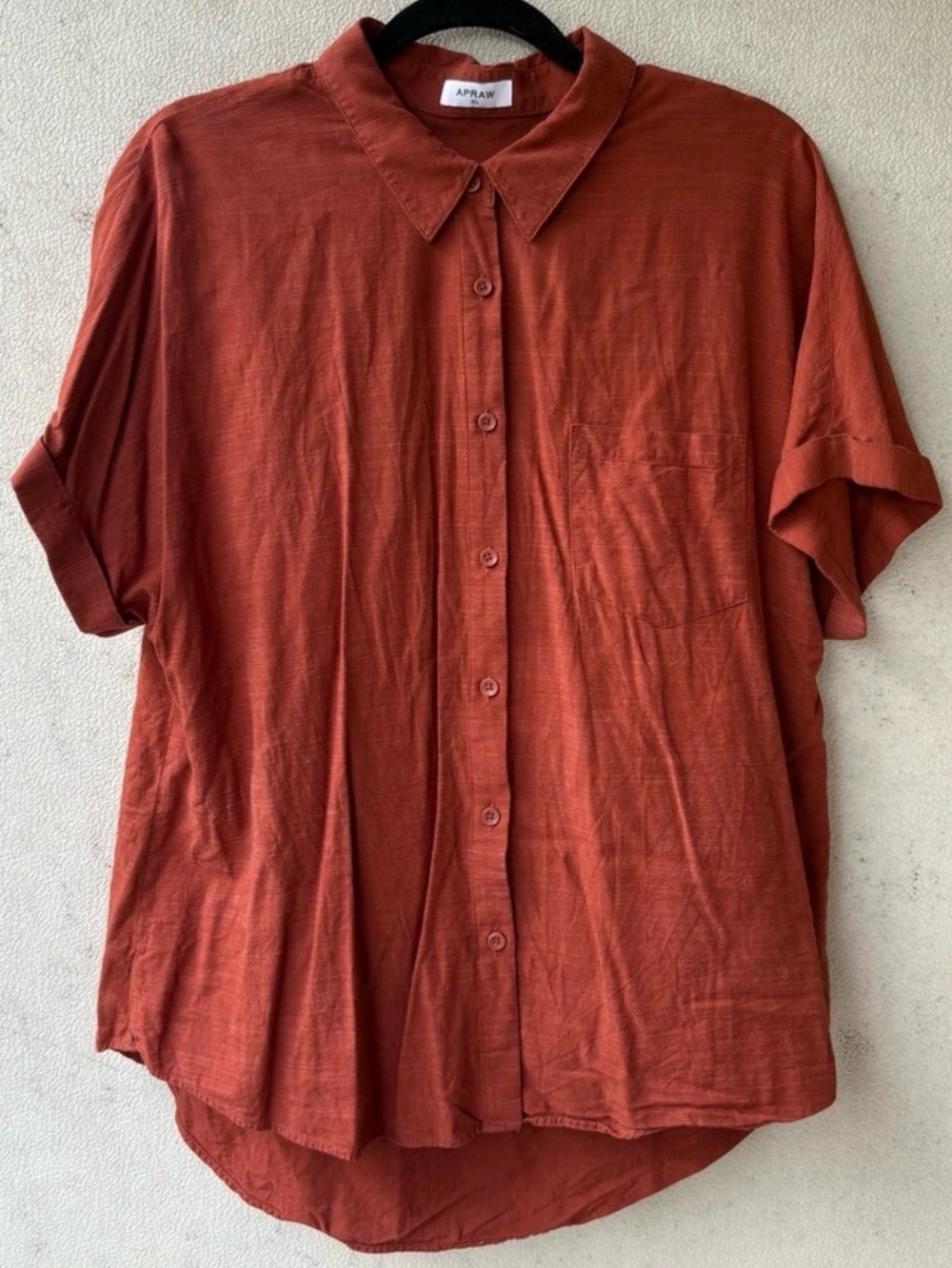 APRAW XL Terracotta 100% Cotton Oversized Short Sleeve Button Down Shirt